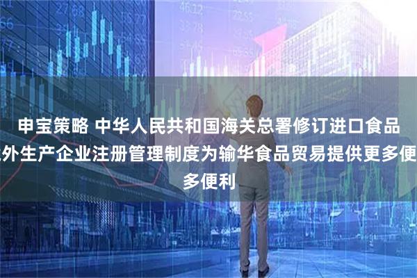 申宝策略 中华人民共和国海关总署修订进口食品境外生产企业注册管理制度为输华食品贸易提供更多便利